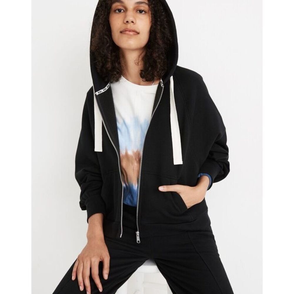 Madewell Ribbed Cocoon Hoodie Sweatshirt Black Size XS